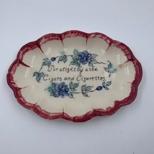 Vintage NASCO Japan Hand Painted Cigars Cigarettes Ashtray Dish Blue Rose Crazed